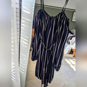 Off the shoulder blue striped dress